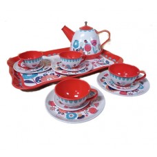 Tea Set Tin in Case - Red Garden